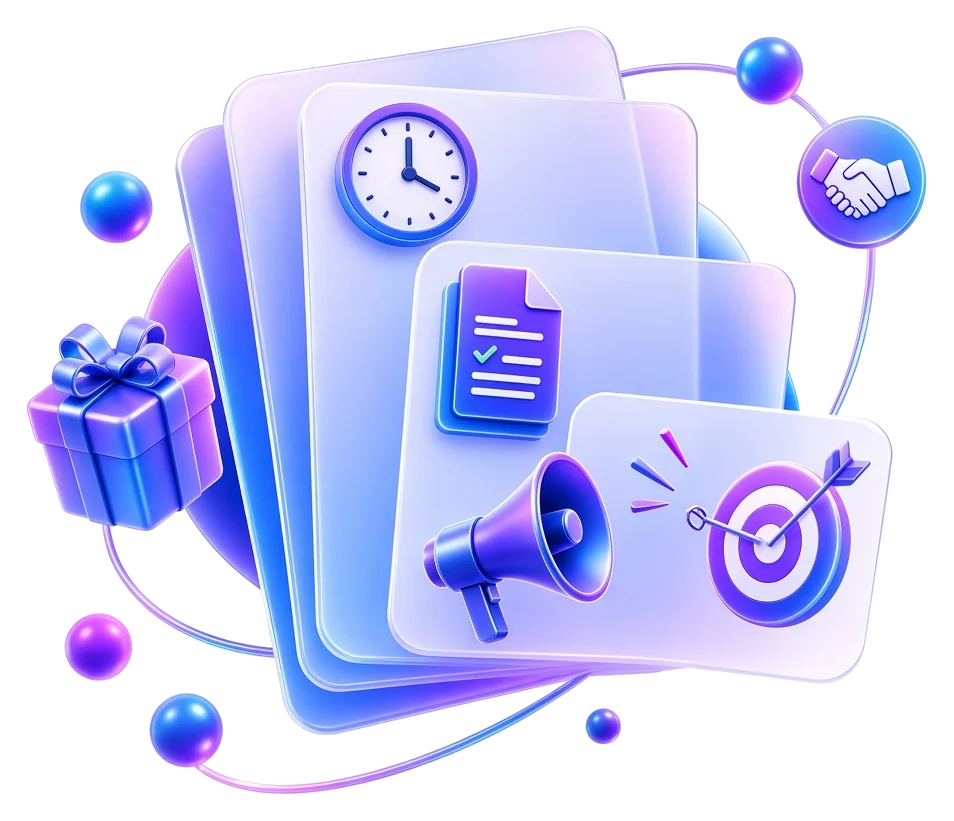 Service time, content deliverables, and campaign packages arranged as stacked cards