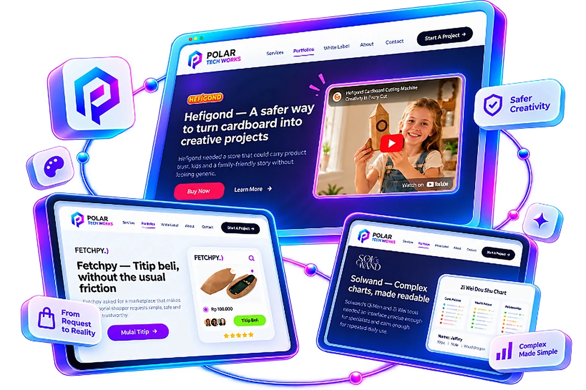 Website previews for Hefigond, Fetchpy, and Solwand