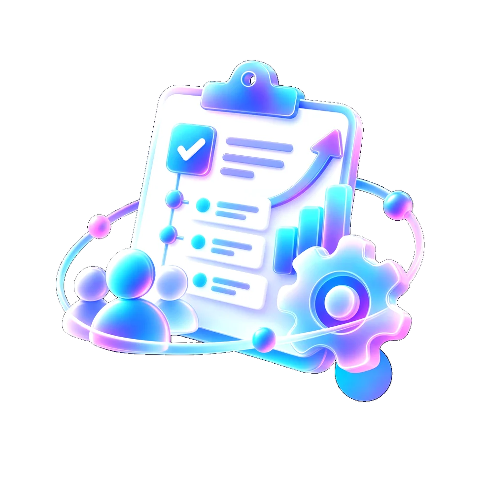 A checklist, team, and gear connected around a delivery plan