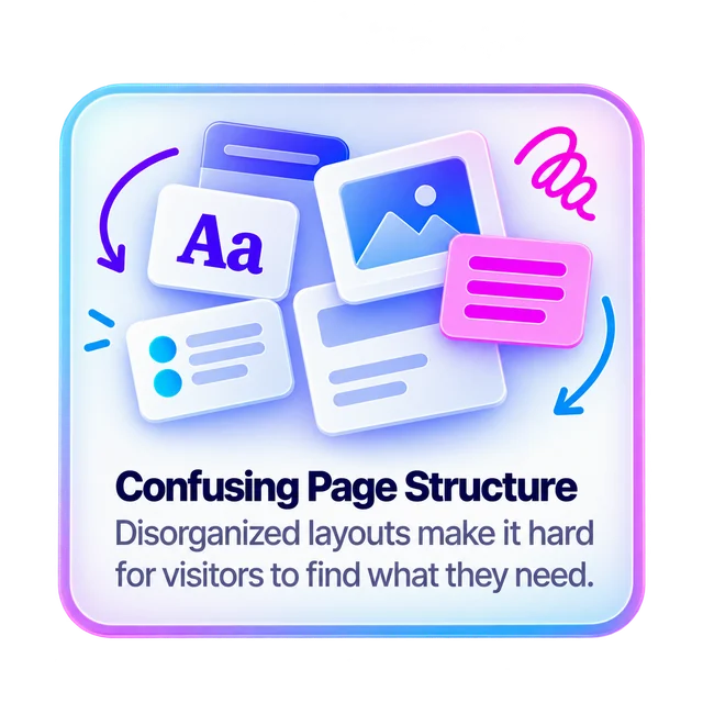 Confusing Page Structure. Disorganized layouts make it hard for visitors to find what they need.