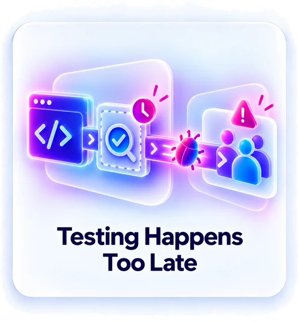Testing Happens Too Late. Issues reach customers because testing happens too late.