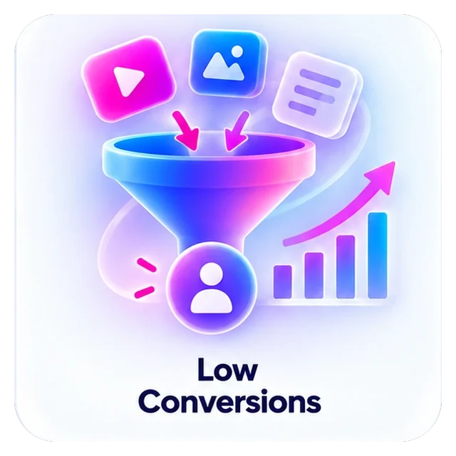 Low Conversions. Campaigns drive clicks without a strong conversion path.